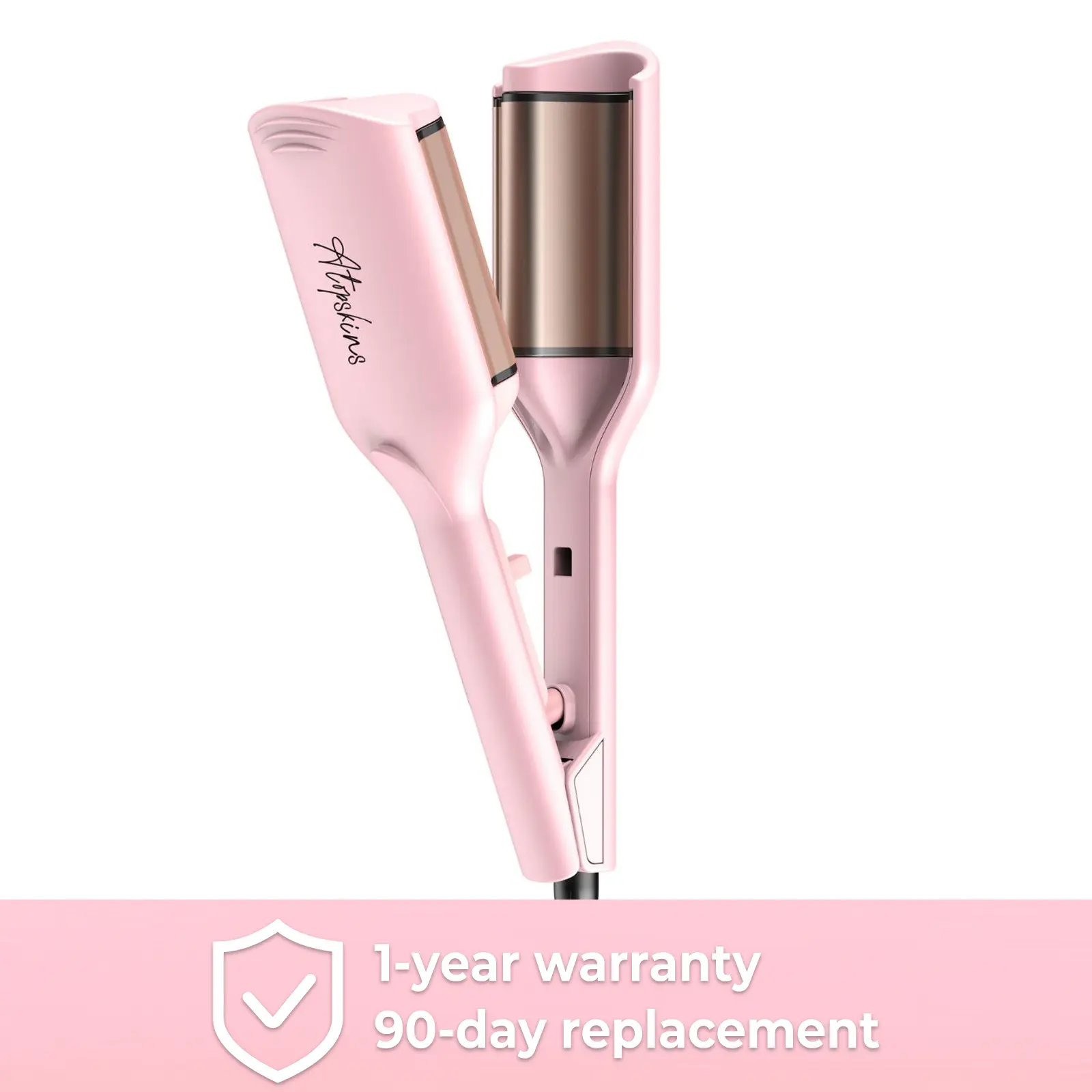 ATOPSKINS Ionic Deep Waver Curling Wand - Pink Personal Care Appliance for Curly Hair, Creates Natural Voluminous Beachy Curls Effortlessly, Hair Styler, Hair Curling Rod