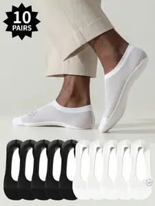 10 Pairs of Ultra-Comfortable Plain Solid-Color Seamless Socks for Men and Women - Lightweight, Breathable, Soft, and Stretchy with Mesh Fabric - Perfect for Office Wear, Casual Outings, Outdoor Activities, or Gifts for Family and Friends