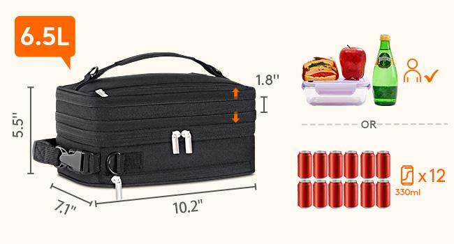 Lifewit Expandable Lunch Bag with 2 Ice Packs for Men Women Adult, Portable Cooler Bag for Work College Travel, 6.5L 12 Cans, Insulated Lunch Box