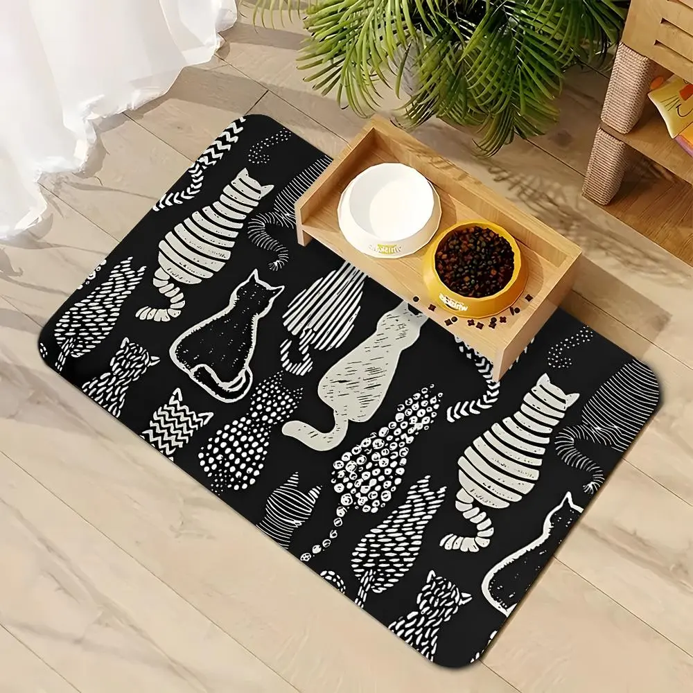 Charming Cat Silhouette Pet Feeding Mat, Absorbent, anti-slip and quick-drying soft carpet, multi-sized and easy-to-clean waterproof bowl mat, suitable for dogs and cats, stain-resistant, perfect for home use