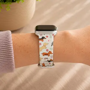 Cute Dachshund  Watch Band | Wiener Dog Floral Watch Strap | Dog Lover Silicone Band | Doxie Watch Accessory