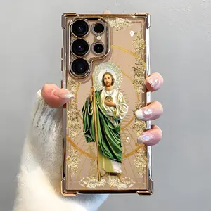 San Judas Phone Case, Electroplated Cover with Airbag Shockproof Slim Soft TPU Cover for Samsung S26 S25 S24 S23 S22 Ultra S25Edge S24FE Plus S25+ St. Jude Catholic