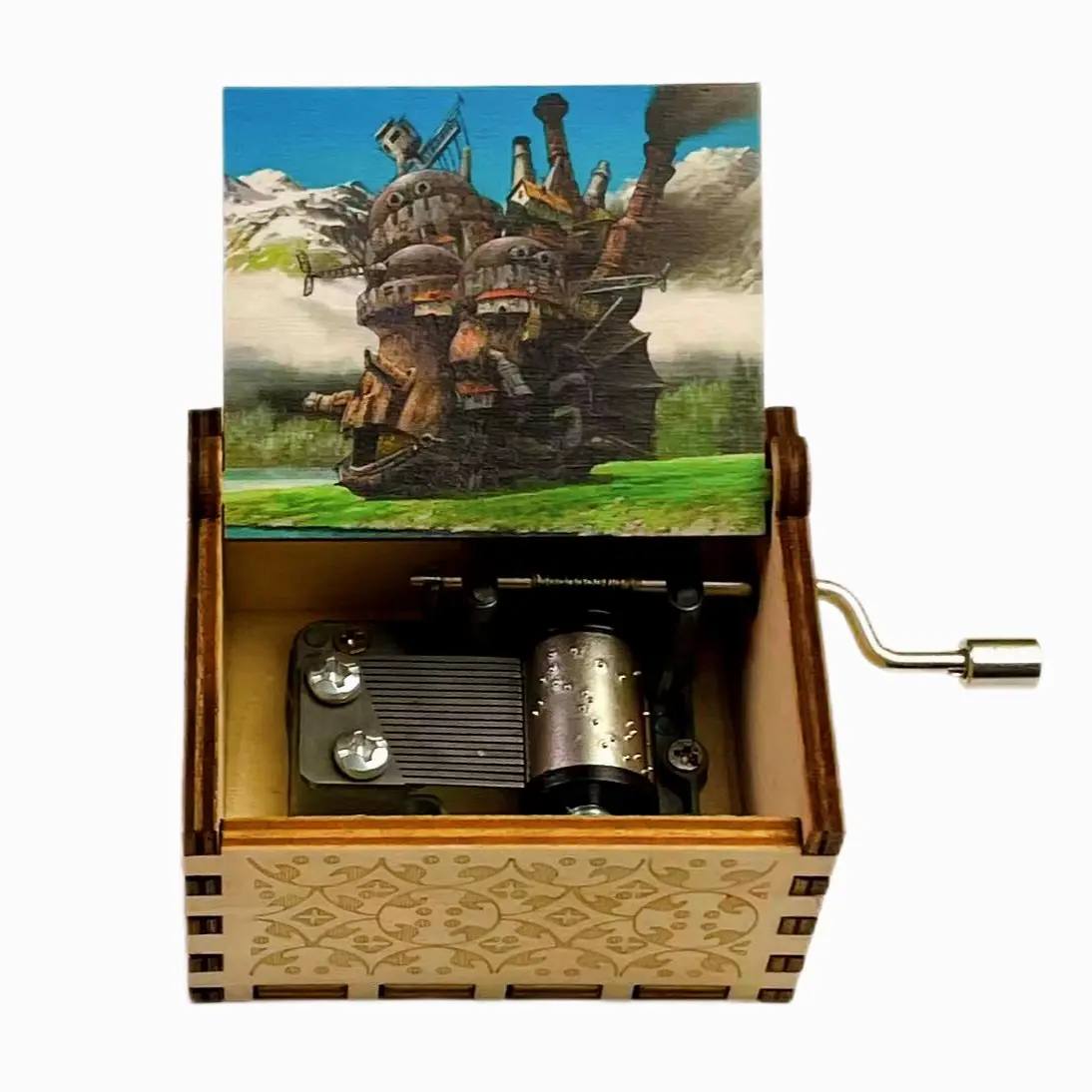 Wooden decorative music box castle desk accessory Vintage Laser birthday home