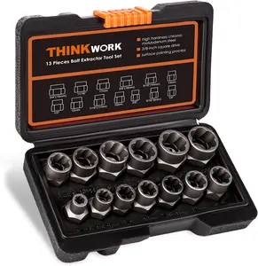 THINKWORK Bolt Extractor Tool Set, 13+1 Counts Impact & Nut Remover Stripped Lug Remover, Drive Rounded Bolt Remover for Removing Damaged, Frozen Universal Impact impact bolt