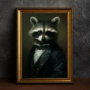 Gothic Raccoon in Suit, Dark Academia, Vintage Poster, Art Poster Print, Gothic Home Decor, Renaissance , Witch Aesthetic.