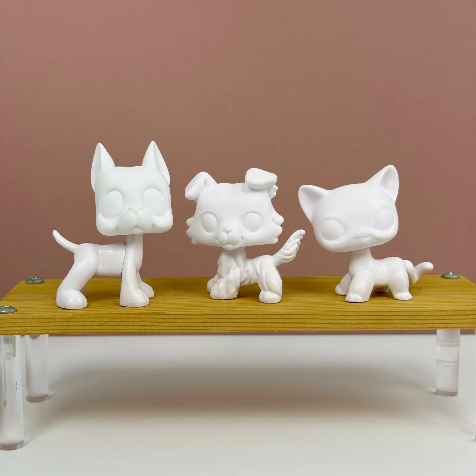 Unisex 3-Pcs White Base Blank Paint Set - BPA-Free ABS/PVC Base Model Kit Animals, Cute Collectibles Mini Boxed Cats & Dogs Figurines, Kids' Craft Art Supply for Development & Gifting