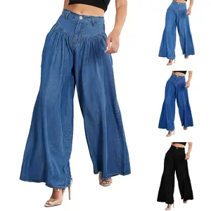 Women Loose Fit Boyfriend Jeans Wide Leg Denim Pants Casual Baggy Style with Pockets