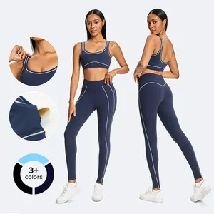 Women's Two-Piece Sports Set for Yoga Pilates Volleyball Training Gym Comfy Recycled Sporty Casual Breathable Outfits High-Waisted Contrast Stitching Spandex Tights Clothes