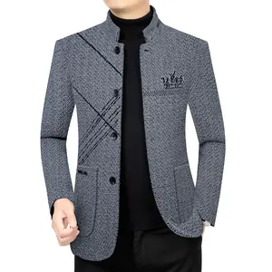Stylish Men's Jacket with Stand Collar Long Sleeve Durable Warm Middle-aged and Young Outerwear Suit for Spring Summer and Winter Wear Modern Style Casual suits for men corporate office wear