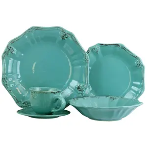 212 MAIN Fleur De Lys 20-Piece Tableware Set, Includes Plates and Cutlery, Oven-Safe, Turquoise Finish (Replaces Elama ELM-FLEURDELYS-TURQUOISE Model)