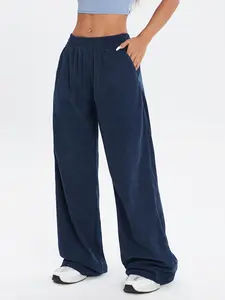 Women's Solid Pocket Straight Leg Sports Pants, Casual Sporty Trousers, Casual Comfy Wide Leg Trousers for Outdoor Hiking Camping, Ladies Sportswear for Fall & Winter