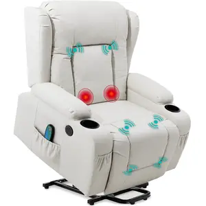 Best Choice Products Electric Power Lift Linen Recliner Massage Chair Furniture w/ USB Port, Heat, Cupholders