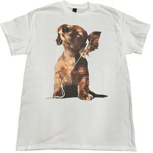 Y2K Dog With Headphones Retro Puppy Graphic Tshirt