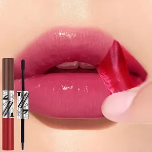Q556 Semi-Permanent Makeup Pencil, Lipstick Pen 2-in-1 Lip Combo Long-Lasting 4-Color -Off Gel, Dual-Ended Tinted Eyebrow Gel + Lip Gloss, Sweatproof, Waterproof, Smudge-Proof, Fade-Resistant