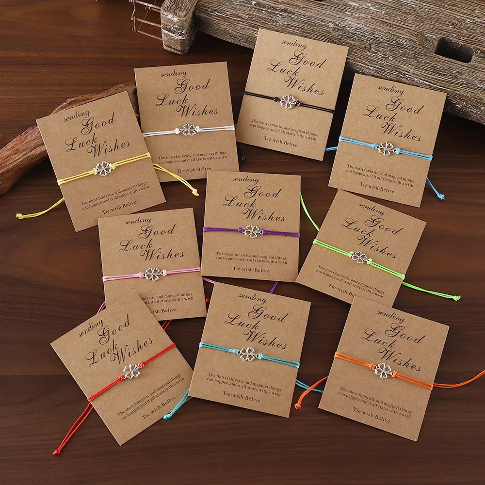 10Pcs/set Good Luck Wish Bracelet, 4 leaf clover Charm Pendant Bracelet, lucky bracelet Gift, Good Luck Wish Card Bracelet Gift, Colorful Adjustable Bracelet, Gift for Family Friend