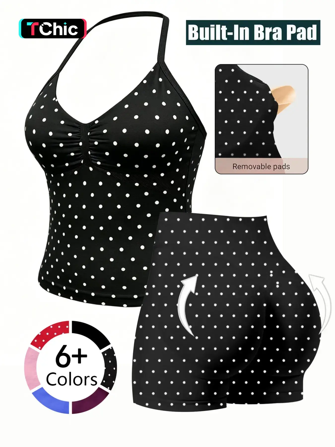 Fashionable Sports Set for Fitness Enthusiasts, Polka Dot Print Halter Top and Shorts, Summer Activewear for Gym Yoga Running, Sports Clothing Set