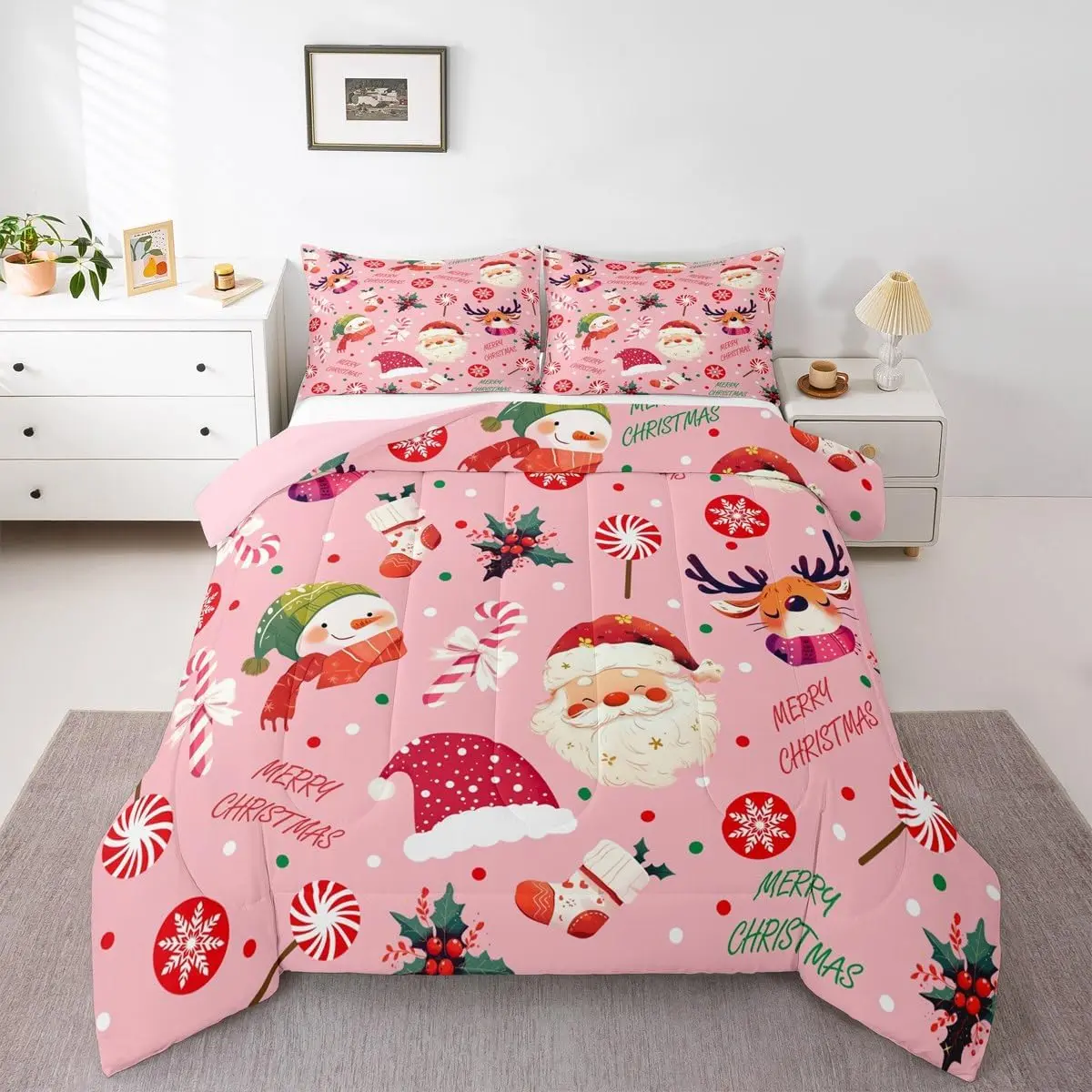 Christmas Decorations Comforter Set Santa Clause Bedding Set for Kids Boys Girls Xmas Duvet Quilt Bedroom Decor Microfiber