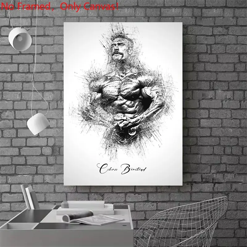1 piece/set frameless canvas painting print poster, gym culture Sports art，Chris Bumstead Bodybuilding Sketch Art，a perfect gift for Bodybuilding exercise loves, ideal gift for bedroom, living room, dorm hallway, kitchen, mural, wall decoration, room deco