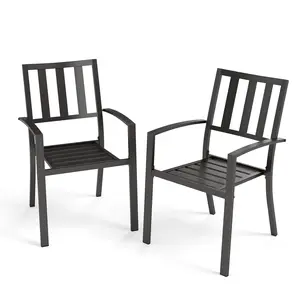 Phivilla Patio Dining Chairs, 300Lbs Stackable Wrought Outdoor Metal Dining Chairs with Armrest for Outdoor Kitchen Garden, Backyard - 2 Pack