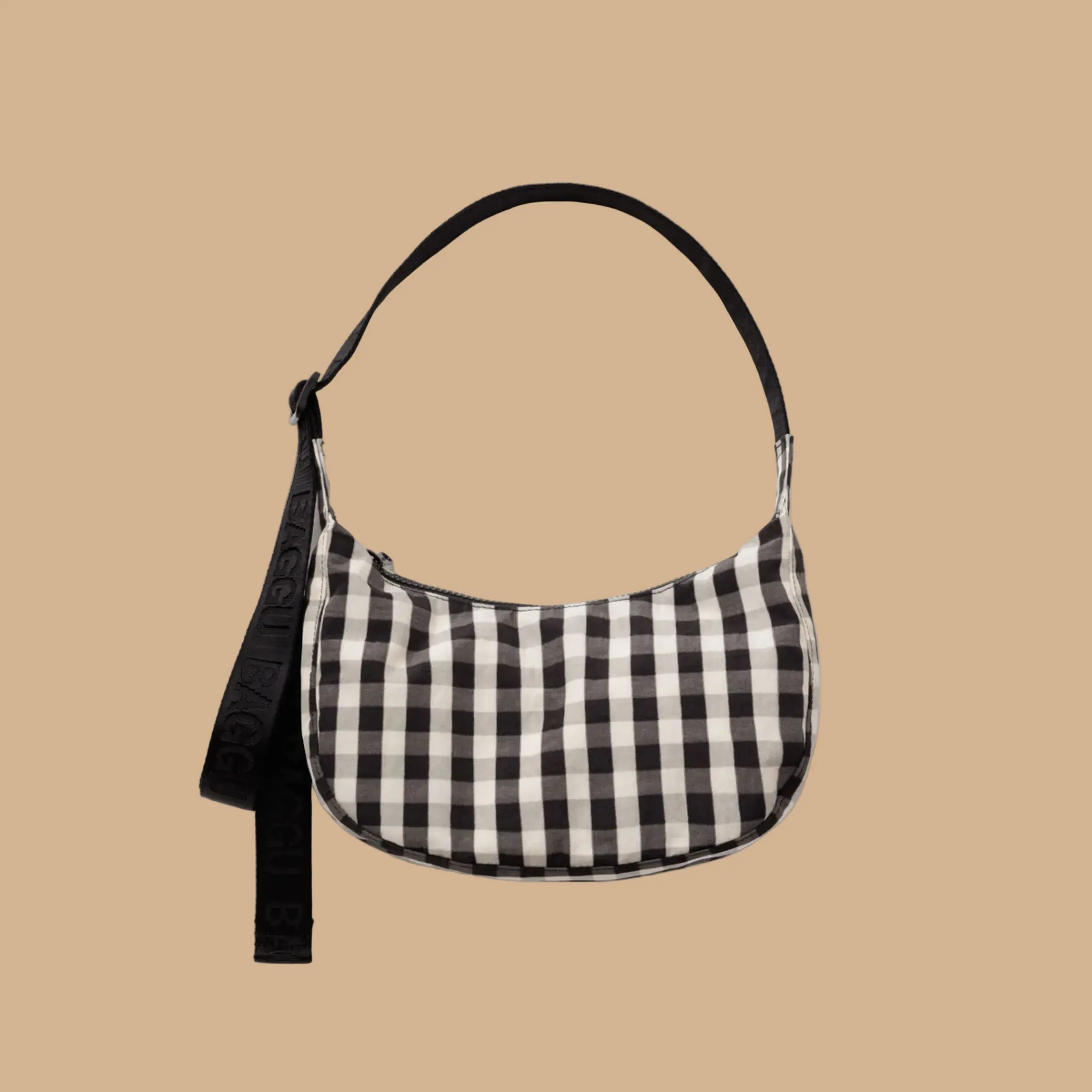 Small Crescent Bag | Black and Cream Gingham