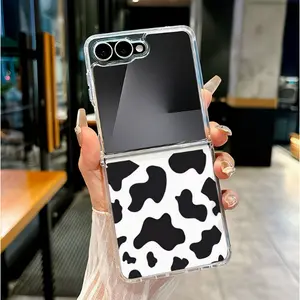 Edgy Cow Spot Design  Phone Case  for Samsung ZFLIP3/ ZFLIP4/ ZFLIP5/ ZFLIP6/ ZFLIP7/ZFOLD3/ZFOLD4/ZFOLD5/ZFOLD6/ZFOLD7 Shockproof Protective Bumper Cute 3D Curly Edge Abstract Heart Pattern Trendy Aesthetic Gift for Women shar