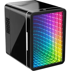 Mini Fridge, Mini Compact Refrigerator with Gaming Light, 4 Liter/6 Cans Small Refrigerator with Mirror Door,  Portable Mini Cooler and Warmer Fridge for Bedroom,  and Gaming Room