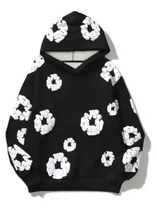 New American Style Floral Graphic Hoodie Sweatshirt, Loose Fit Fashion Trendy Hooded Pullover, Casual Outdoor Camping Party Travel Daily Wear, Casual Print Hoodie, Floral Hoodies