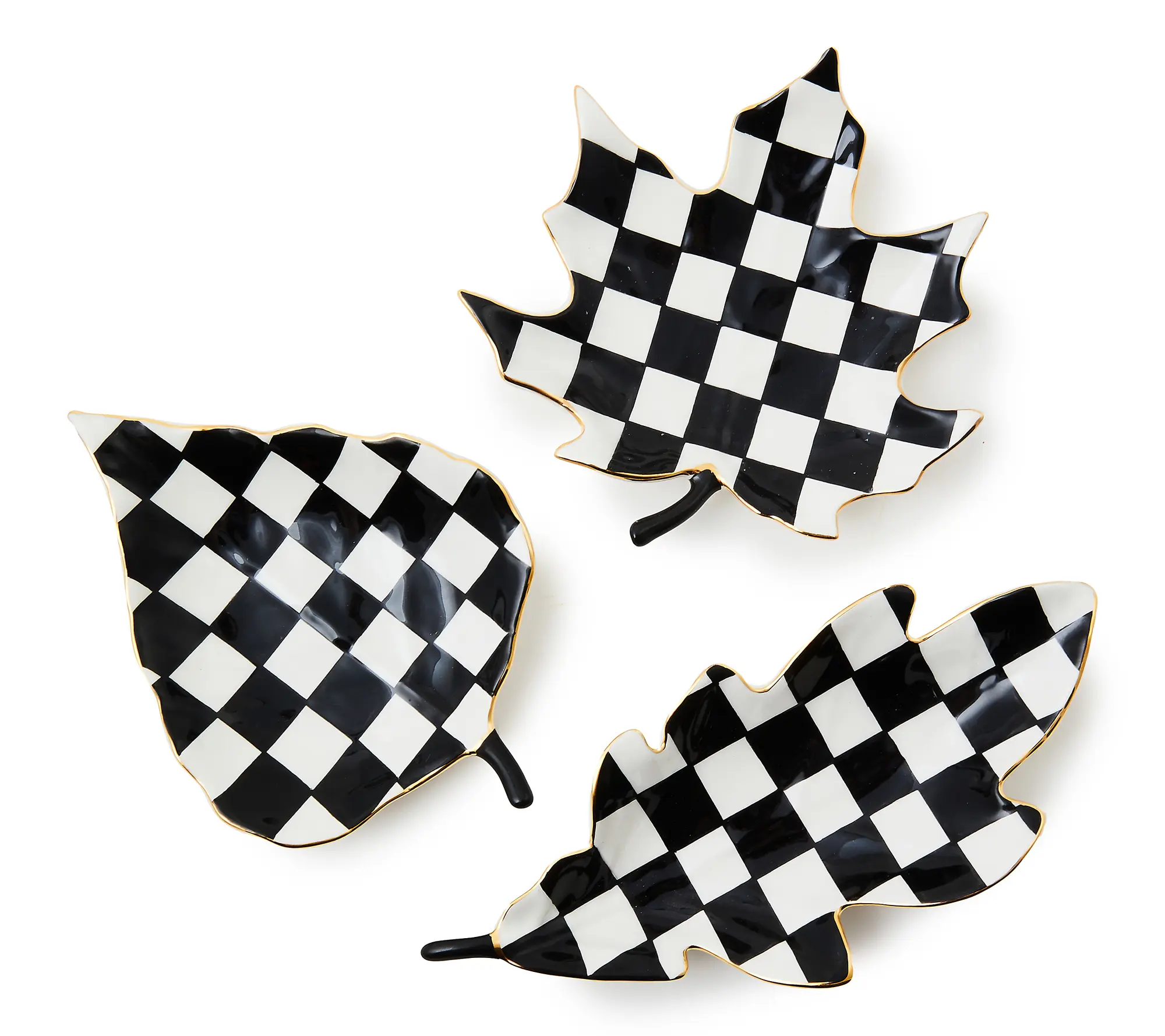 MacKenzie- Childs Set of 3 Leaf Courtly Check Trinket Trays