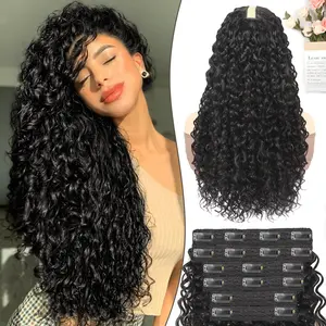 ENBEAUTIFUL 18 Strong Clips Curly Clip in Hair Extensions Pure Protein Silk Fiber Ultra-Soft Naturally Blending Full-Head Volume Non-Slip Clips for Women 22" 24" Natural Black Curly Clip ins,summer wins