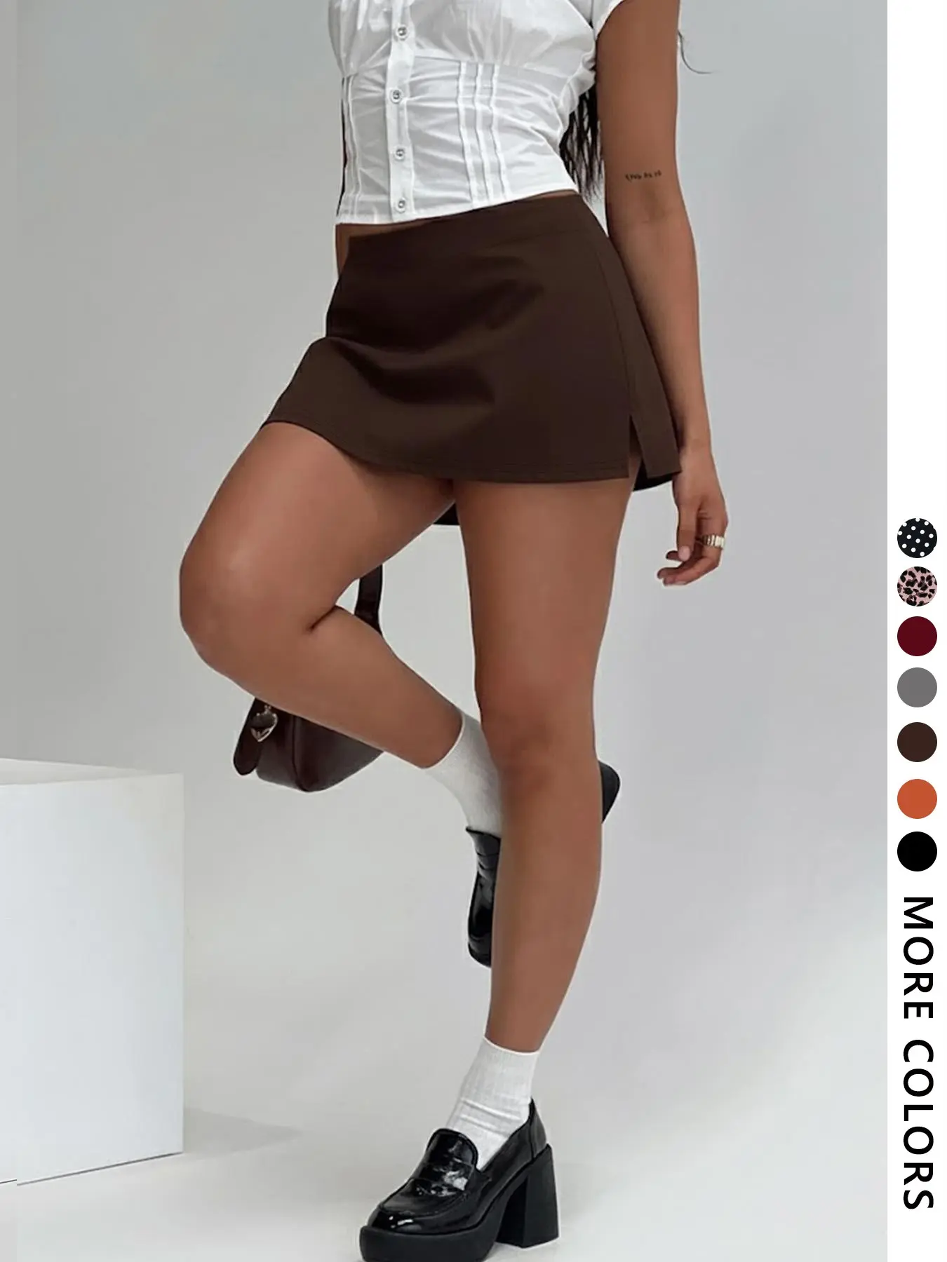 Women's Chic Split Hem Short Skirt, Vintage Casual Fitted Natural Waistline Mini Skirt, Soft Comfortable Fabric, Perfect for Parties and Dates, Womenswear