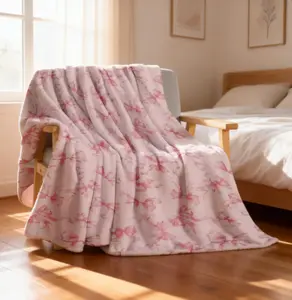 Bowknot Pattern Blanket, Soft Flannel Warm Throw Blanket, Air-conditioned Room Blanket, Warm Nap Blanket for Home Office Travel