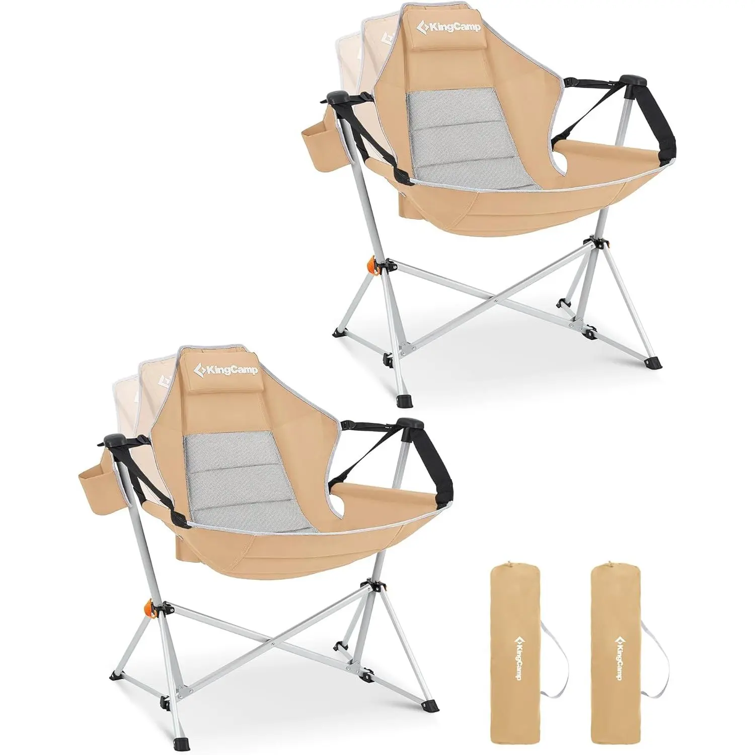 KingCamp Unisex Camping Hammock Chair for Adults, Oversized Heavy-Duty Aluminum Alloy Frame, Portable Swinging Rocker with Adjustable Reclining Seat, Cup Holder, 400lb Max Load, Thick Waterproof Cushion, Collapsible Stool, Outdoor Seating, Casual Lounge