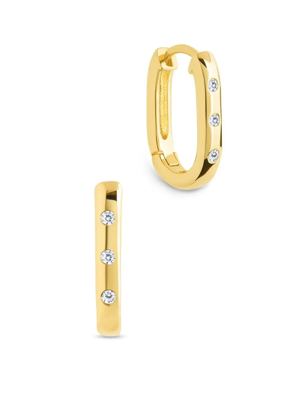 Sterling Forever Casey Elegant Classic Gold Rectangular Cubic Zirconia Hoop-Shape Sterling Silver Earrings
