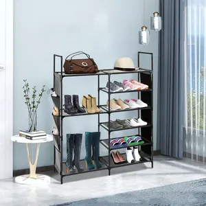 6 Tier Space-Saving Shoe Organizer – Sturdy Free Standing Home Shoe Rack with Side Pocket, Shoe Storage Shelf