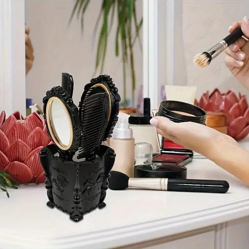 Vintage Massage Comb Mirror Set, Curling Comb, Air Cushion Comb, Hair Detangling Comb and for Hair Styling, Desktop Storage Box for Hairdressing Tools, Hair Brush Comb, Comb for Curly Hair, Combs for Hair Stylist, Hair Combs