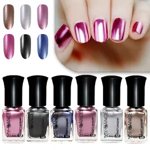 Metallic Silver Mirror Effect Nail Polish Set - 6 Counts 6ml, Chrome Bright Finish, Quick Dry No UV Lamp Long Lasting Nail Art Polish