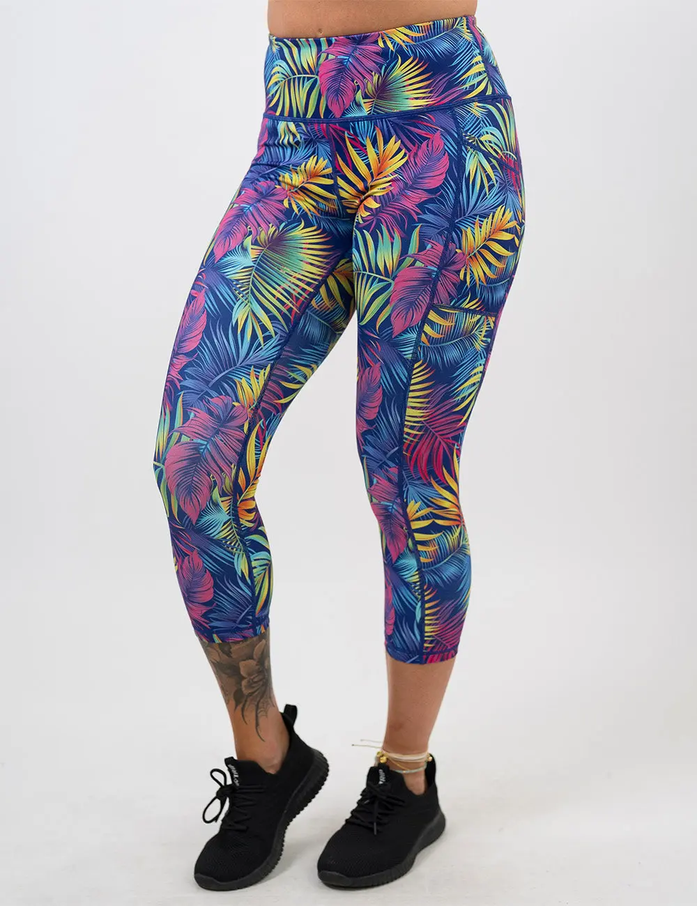 CVG Women's Electric Palms Slim-Fitting Workout Leggings with High Stay-put Waistband, Deep Pockets & Supportive Compression Gym Sportswear Bottoms Fitness Pants