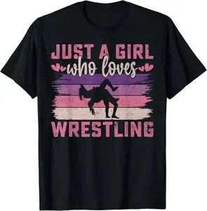 100% Cotton Just A Girl Who Loves Wrestling Girl Wrestle Outfit Wrestler T-Shirt