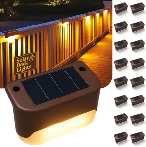 Solar Deck Lights Outdoor 16 Pack, Peel And Stick Deck Railing Lights, Long-lasting & Durable Waterproof For Outdoor Stairs, Step, , Yard, Balcony, Patio, Railing, Garden & Pathway, (Warm White)