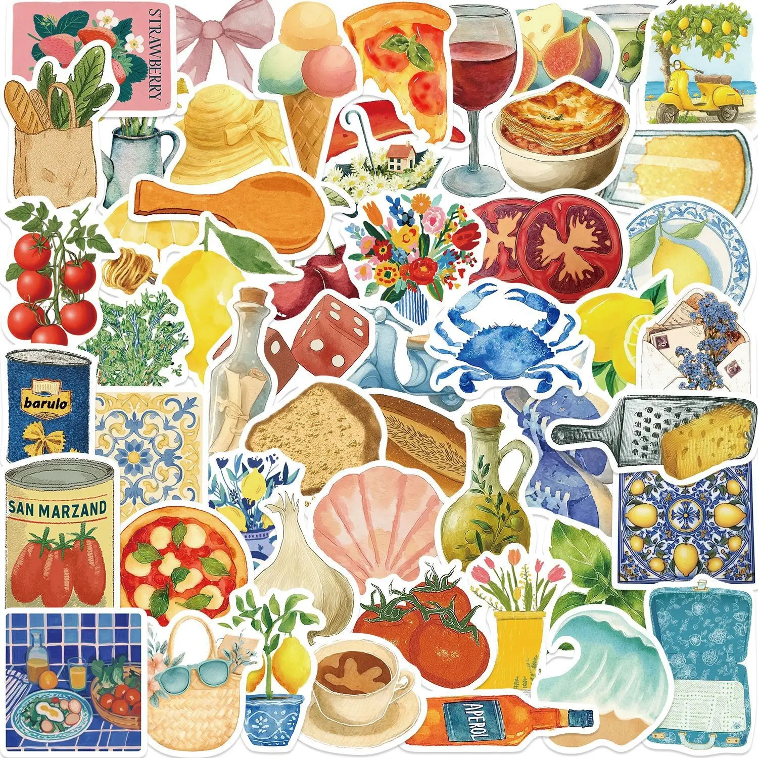 50 Cartoon Aesthetic Mediterranean Graffiti Stickers, Guitar Decoration, Waterproof Phone Cup DIY Helmet Stickers, Creative Design