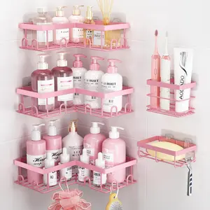 [Bathroom Storage Rack] Rustproof Corner Shower Shelf Multi-Tier Wall Mounted Bathroom Storage Rack Shampoo Conditioner Cosmetics Organizer Space Saving Design Durable End Modern Bathroom Applicable Bathroom Storage Additions soap holder