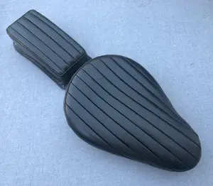 Harley Chopper Bobber Triumph Knucklehead Vintage Bates Style Natural Top Grain Genuine Leather Tuk&Roll Solo Seat with Leather Pillion Pad