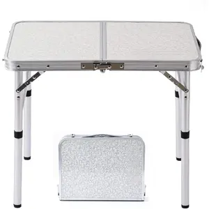 Folding Camp Table Small, 24''L x16''W with Adjustable Height Legs, Indoor Outdoor Lightweight Portable Aluminum Dining Table for Picnic Camping 2-Feet