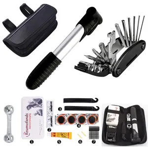 Bike Repair Bag & Bicycle Tire Pump, Tire Puncture Repair Kit, Bike Multi Tool Set, Maintain Bike Repair Tool Kit Portable Bike Bag. Safety Emergency All in One Bike Tool for Camping Travel
