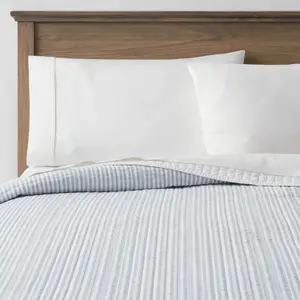 King Reversible Cotton Stripe Quilt Light Blue - Threshold