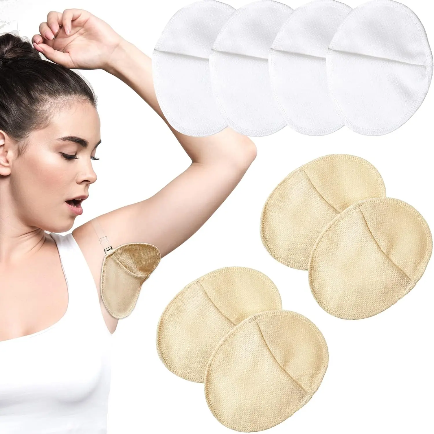 Unscented Antiperspirant Reusable Armpit Sweat Pads - 4-Pair Multi-Pack, Washable Breathable Armpit Cover Guards with Shoulder Strap, Sweat Pad Antiperspirants for Daily Body Care, Unscented Antiperspirants