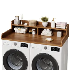 Laundry Room Washer and Dryer Topper 54.3x27.6 Inch - Wooden Countertop with 3-Sided Raised Edge Rails - Protective Wood Board and Clothes Folding Table for Front Load Machine