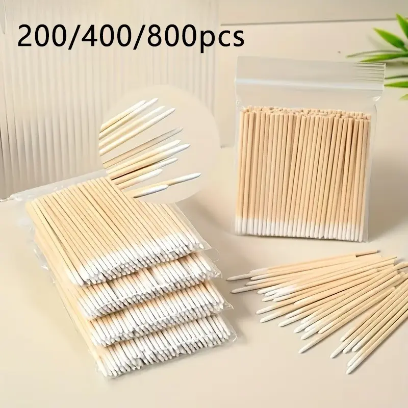 200/400/800pcs Pointed Swabs, Nail Swabs，Wooden Nail Cleaning Sticks, for Eyebrow & Eyelash Cleaning, Nail Residue Removal Brush, Essential Beauty Tools, Makeup Removal, Remover