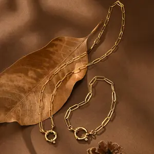 Paperclip Chain Choker Necklace, Women's Stainless Steel Spring Buckle Penddant Necklace, Waterproof 18k Gold Plated Jewelry