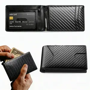 Men's Slim Carbon Fiber Leather Front Pocket Wallet with Airtag Holder, Carbon Fiber Material, Expandable Utility Pocket, Minimalist Card Holder, Gift Box & Screen Protector Included, Airtag Not Included